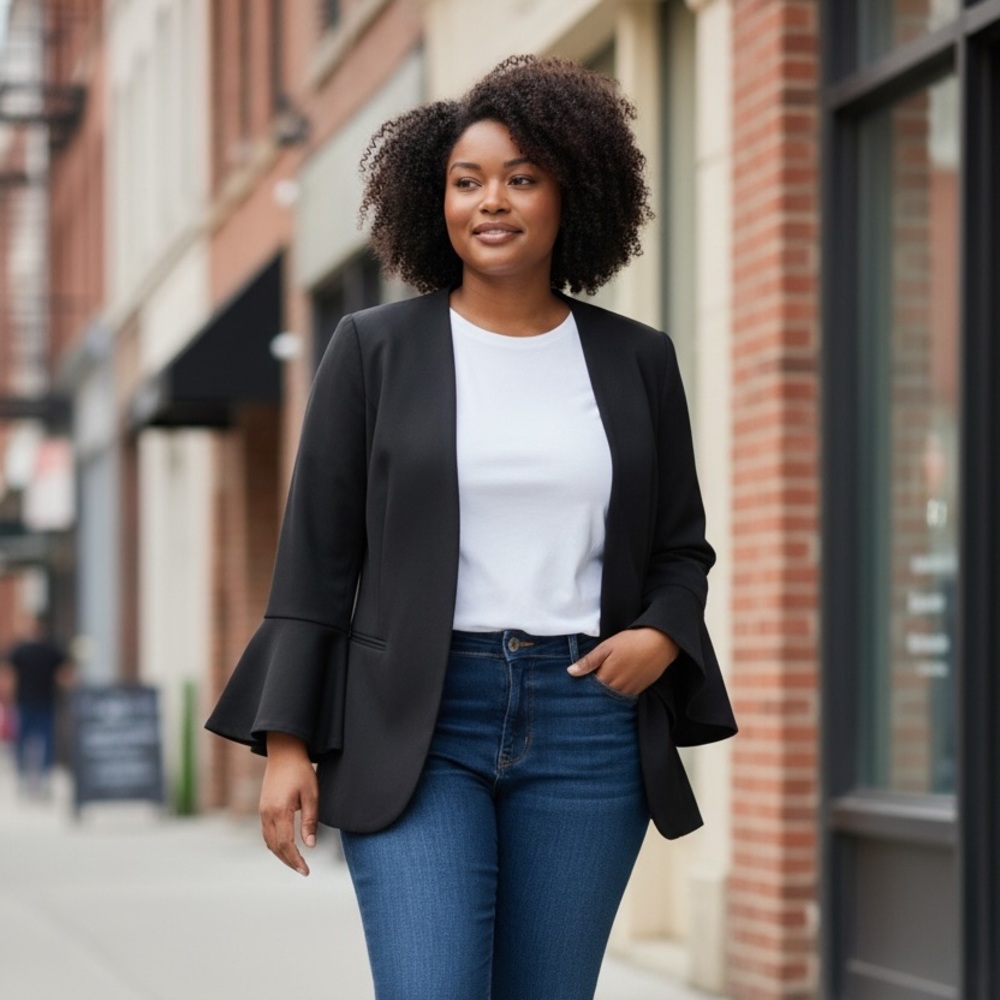 Worthington Black Bell Sleeve Blazer